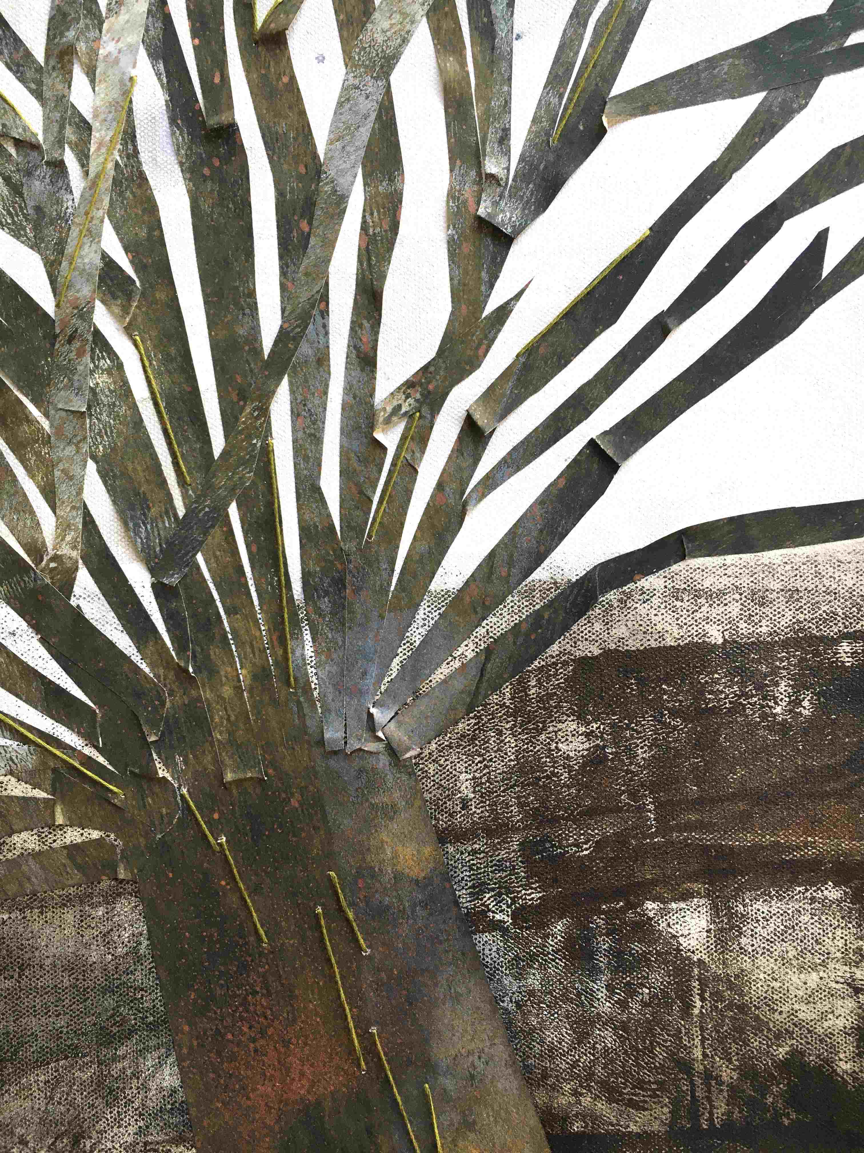 Mixed media on canvas tree collage detail