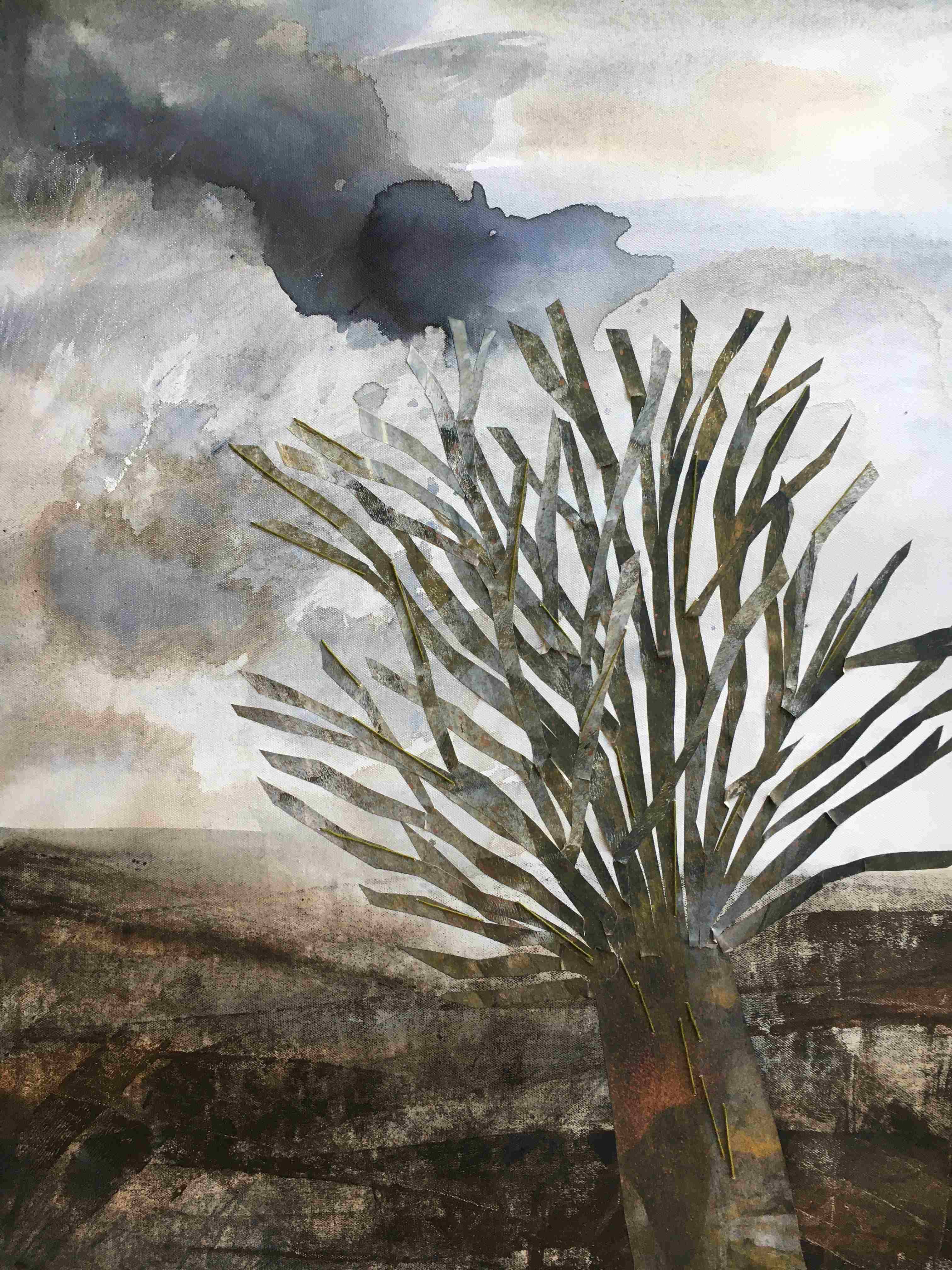 Mixed media on canvas tree collage