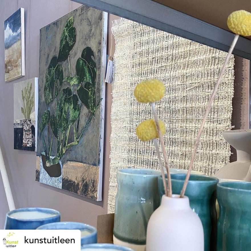 Kunstuitleen mixed media and woven paper wallhanging