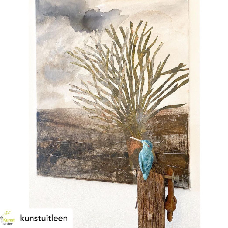 Vlietland mixed media on canvas with kingfisher sculpture