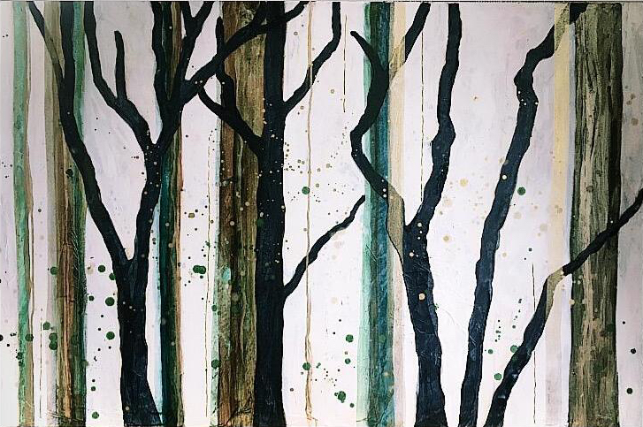 Mixed media winter trees