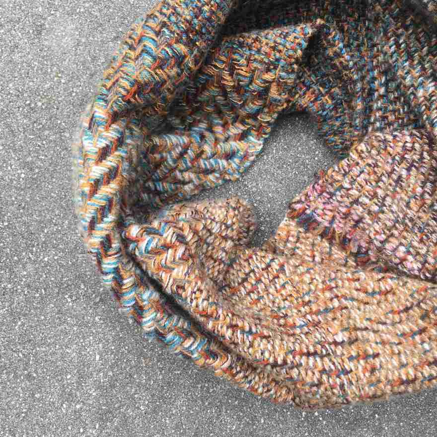 Cowl scarf blue and ochre detail