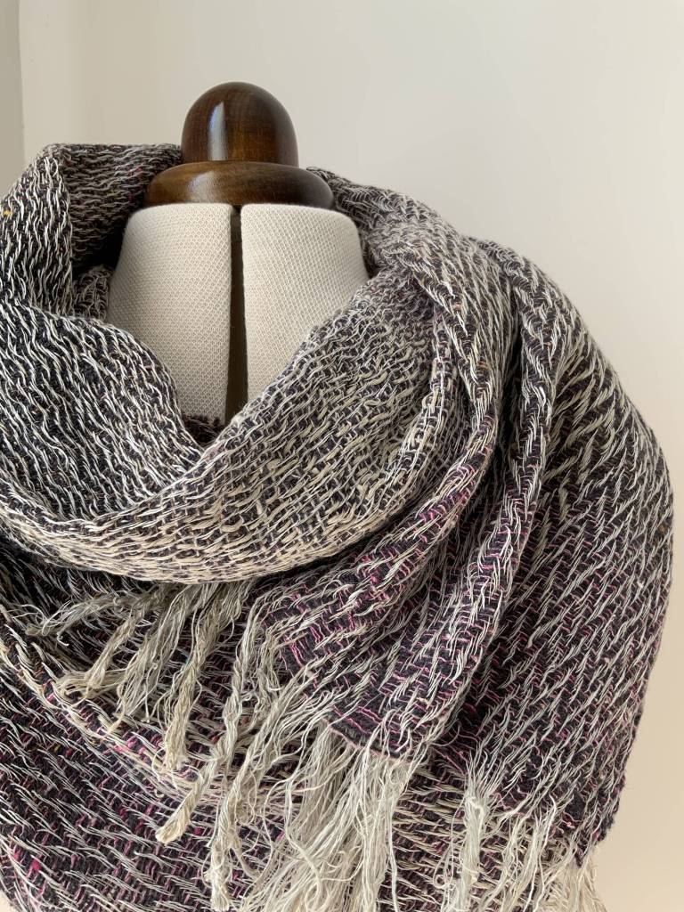 Handwoven linen, lambswool and shantung silk