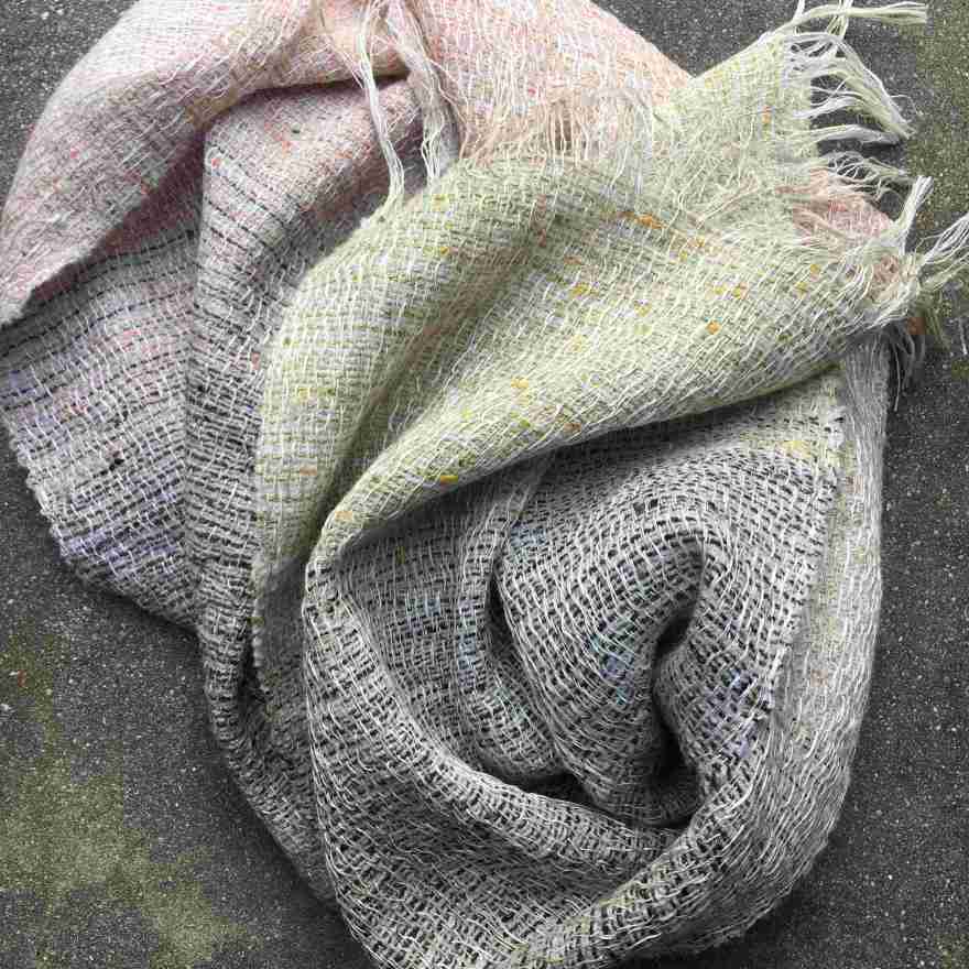 Linen, lambswool and shantung silk scarf