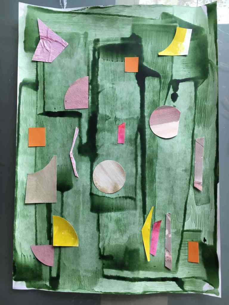 Mixed media collage green background