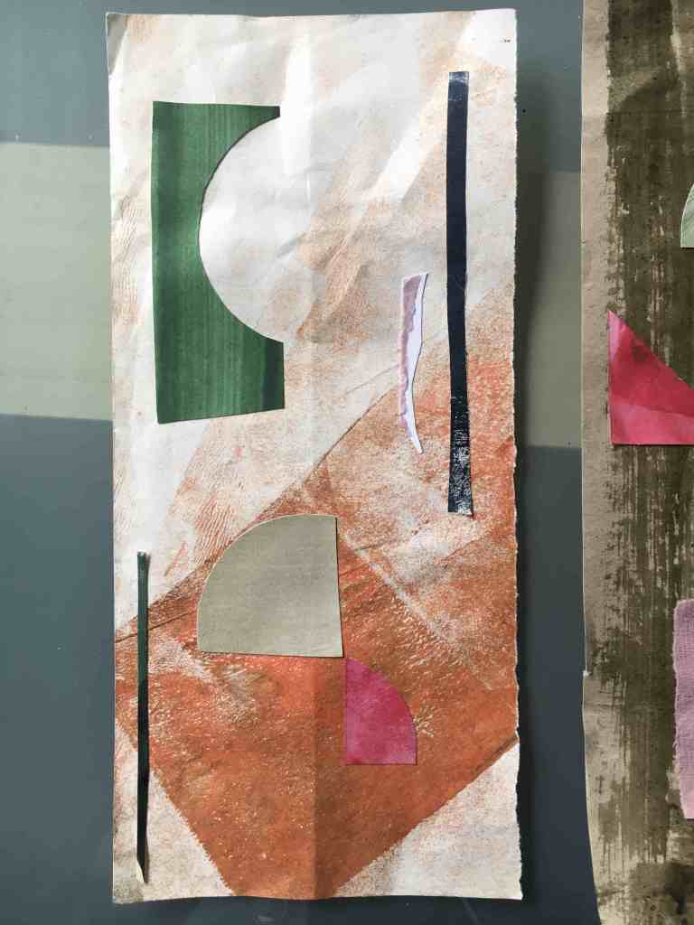 Mixed media green and burnt orange