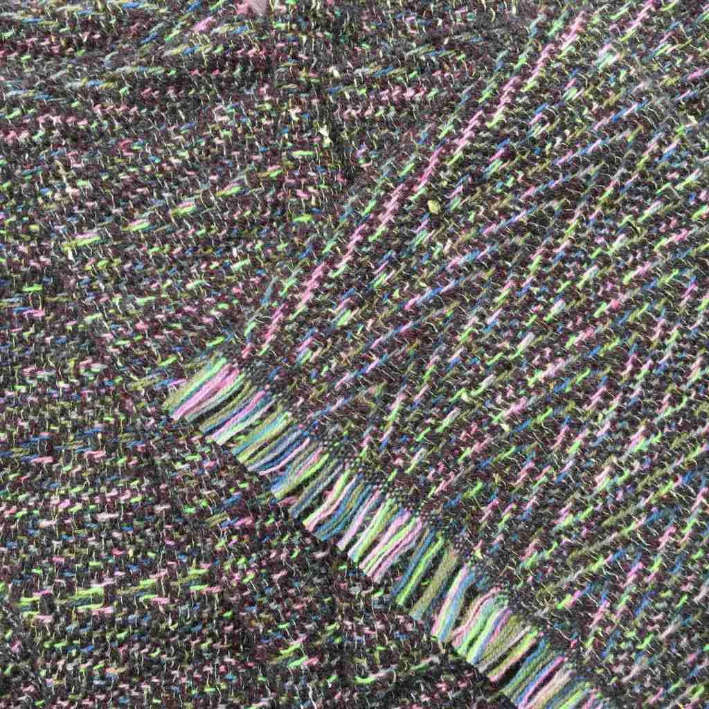 Handwoven scarf lime green and pink detail