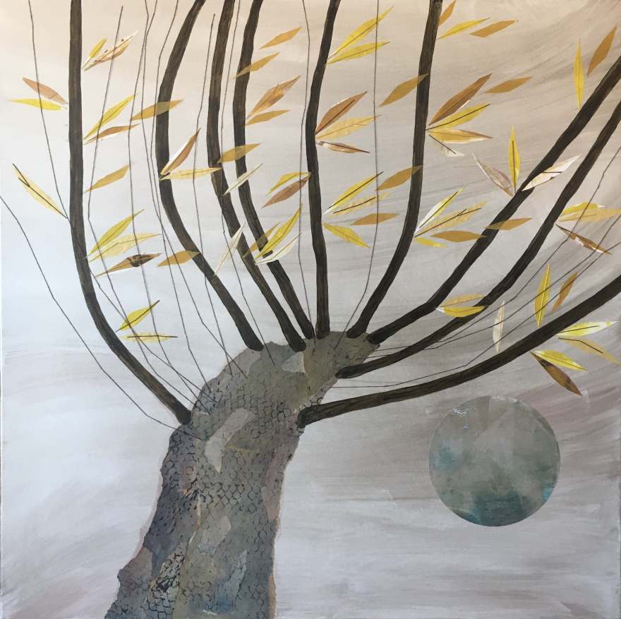 Cold moon rising mixed media on canvas