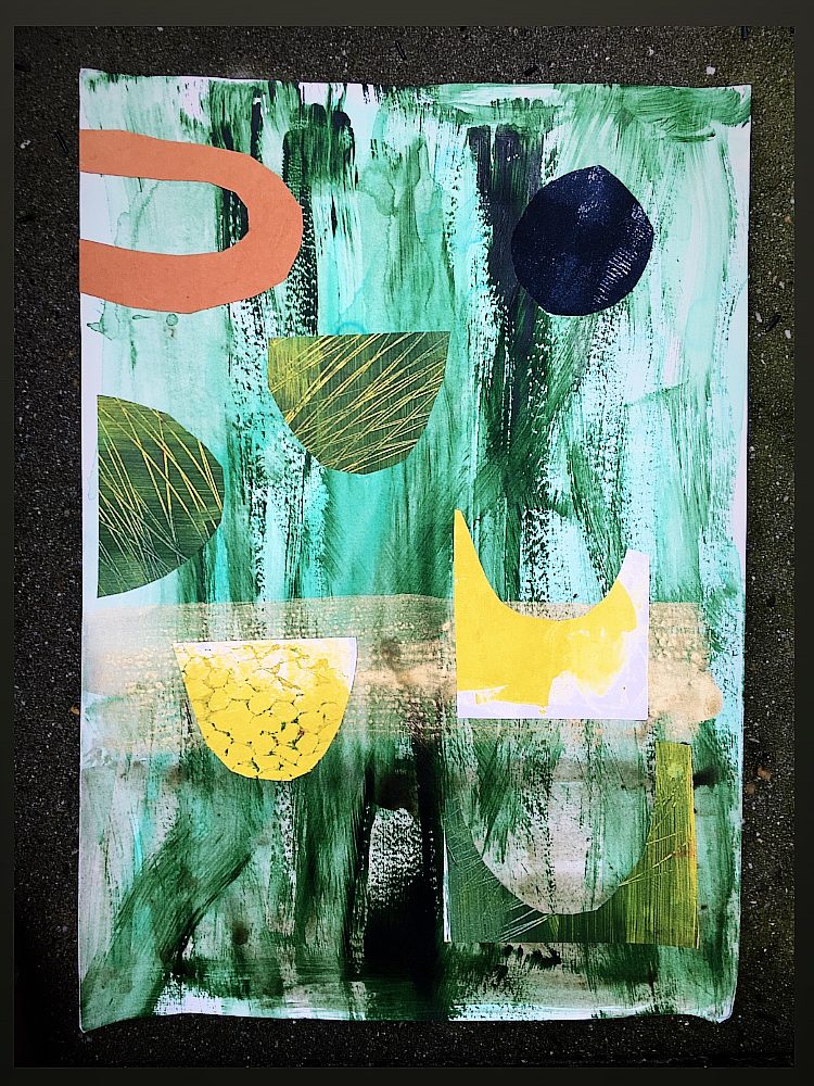 Mixed media greens, yellow, brown