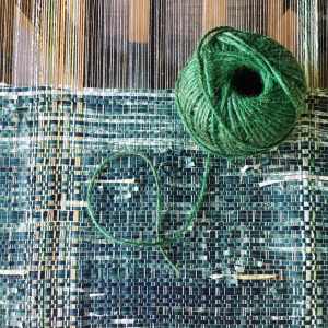 Woven painted paper with linen cotton warp