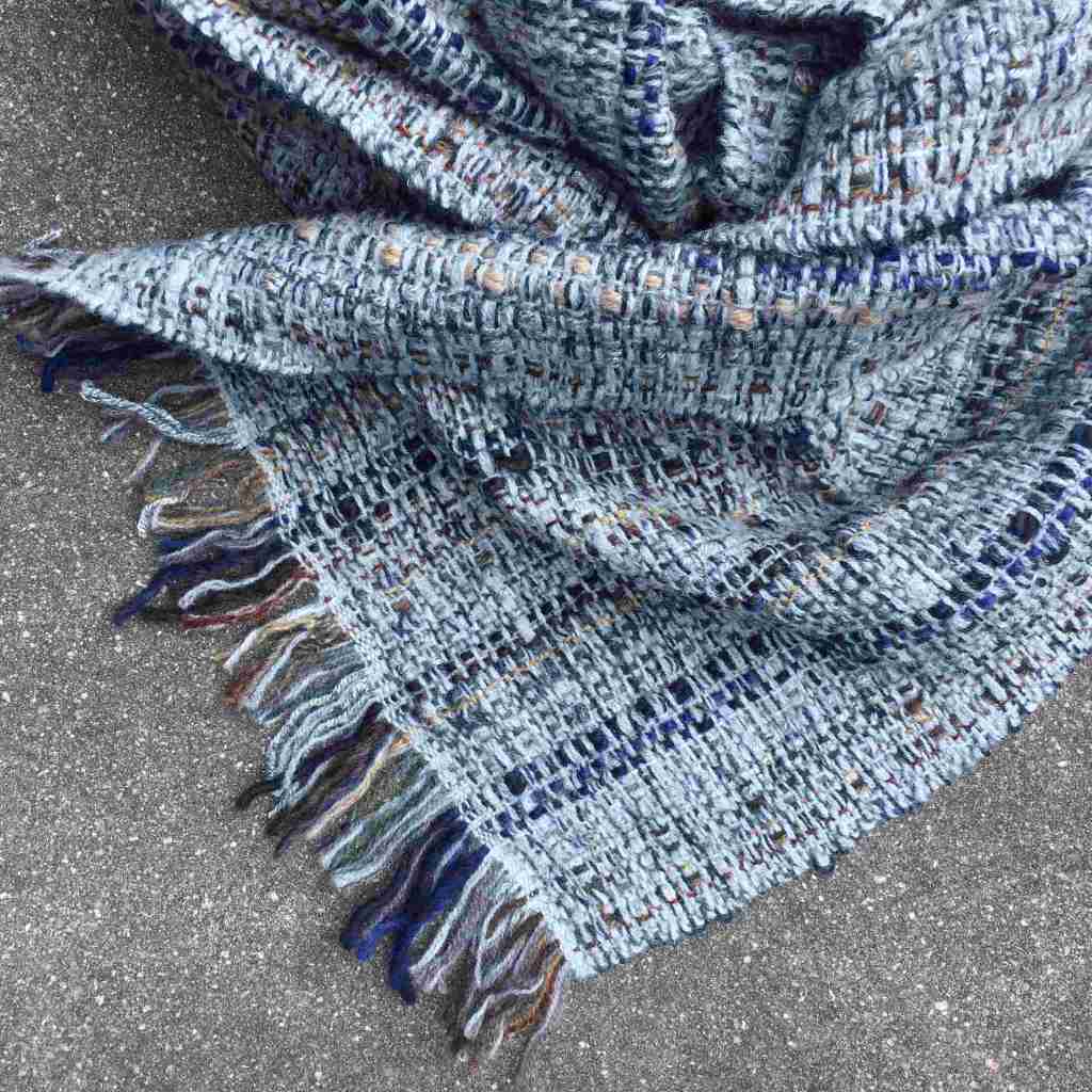 Scarf in using injet printed space dyed linen with blues and browns