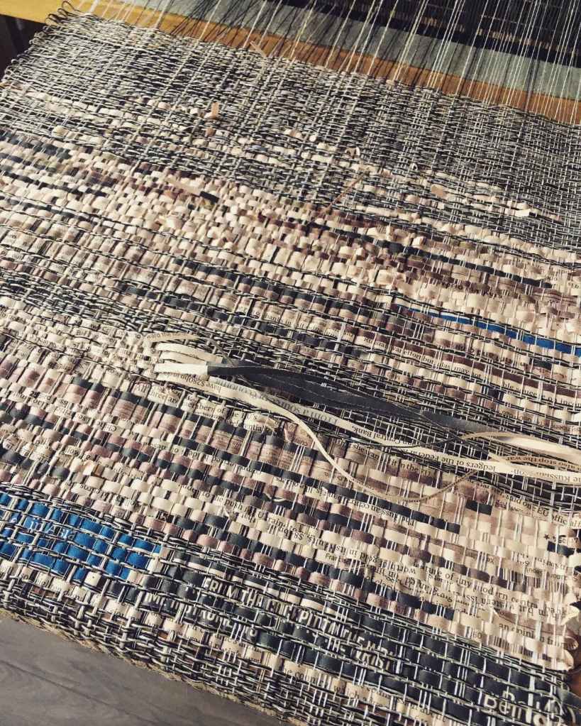 Experimental woven paper on the loom