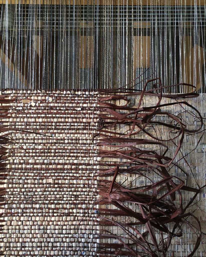 Veronica Pock handwoven raffia on the loom