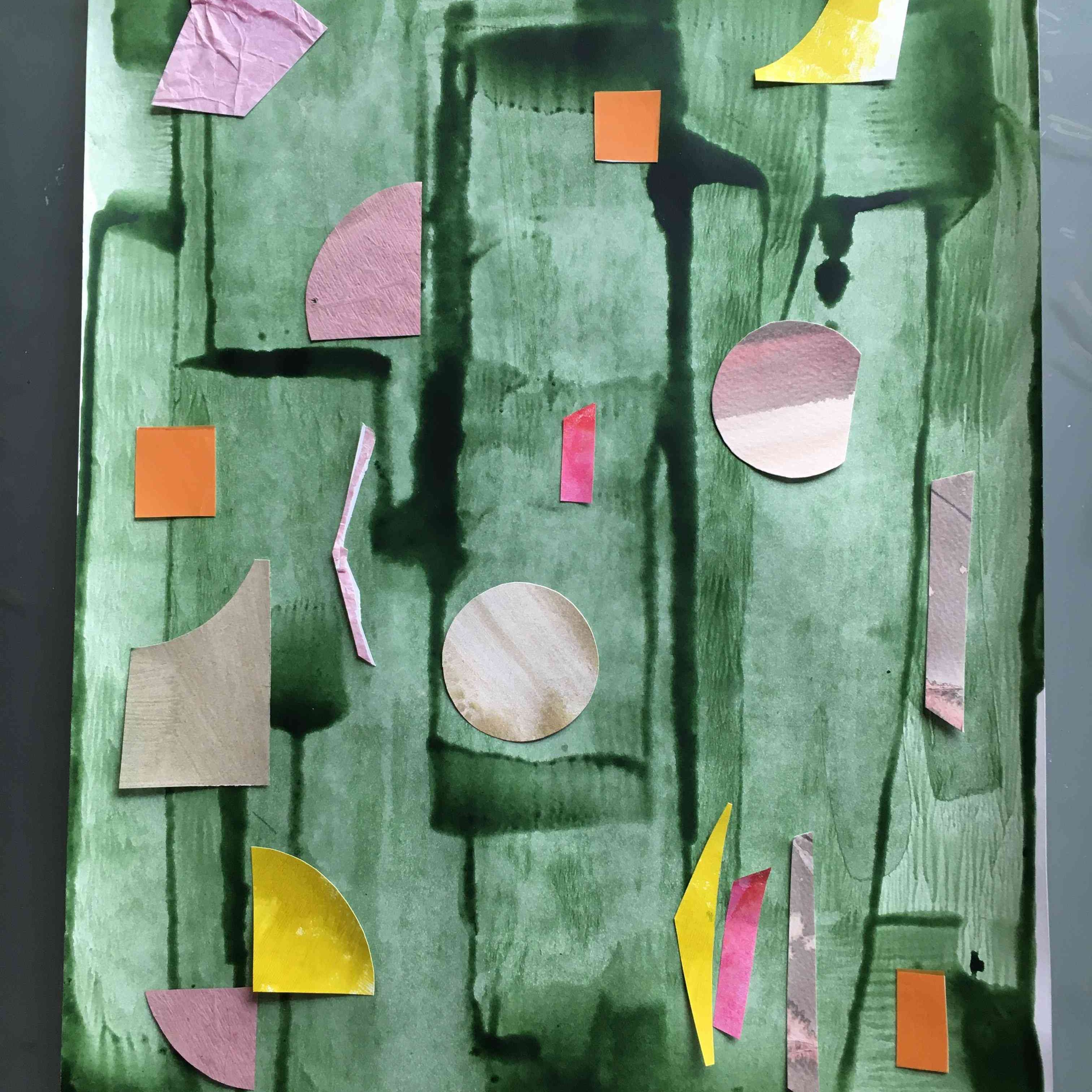Mixed media collage green background