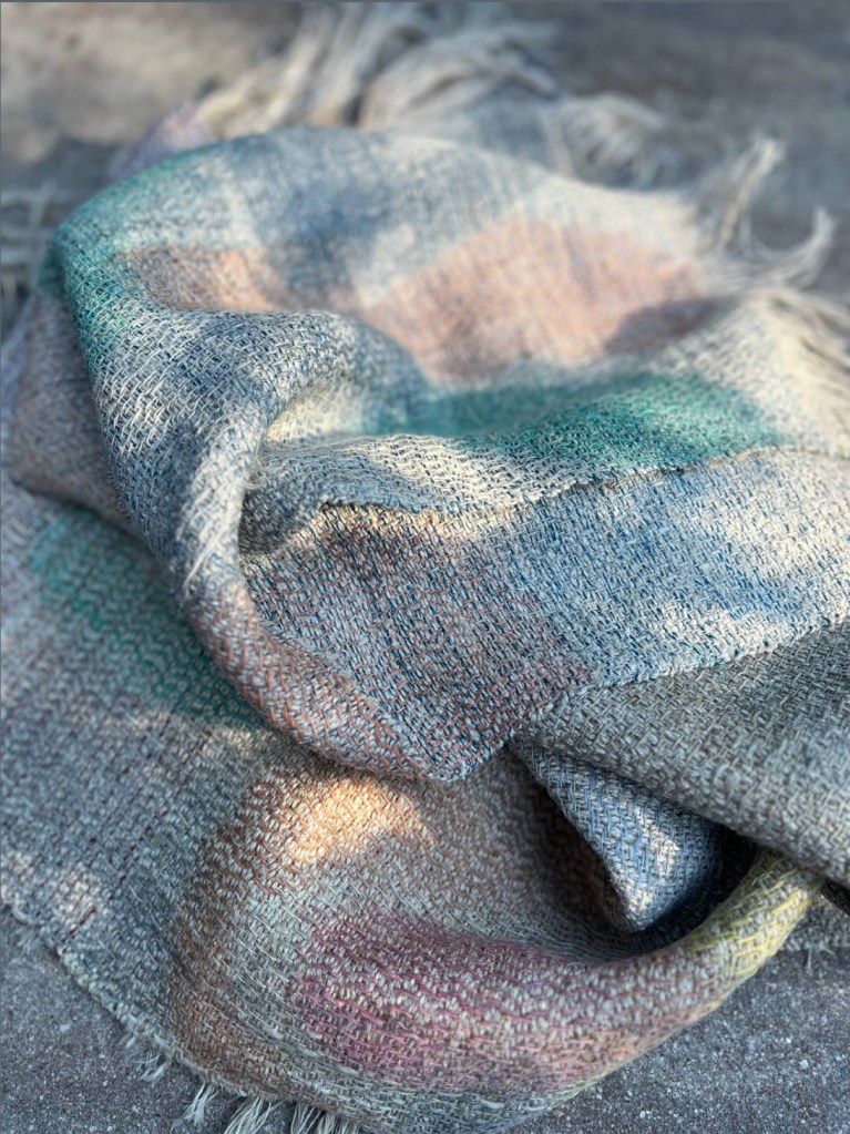 Dappled sunshine on painted warp handwoven piece