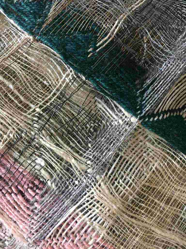 Honeycomb weave in pinks, greens and ecru