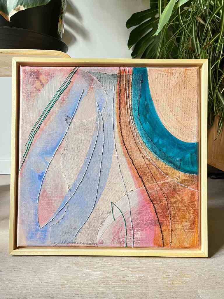 Flow I mixed media art on canvas for Kunstuitleen