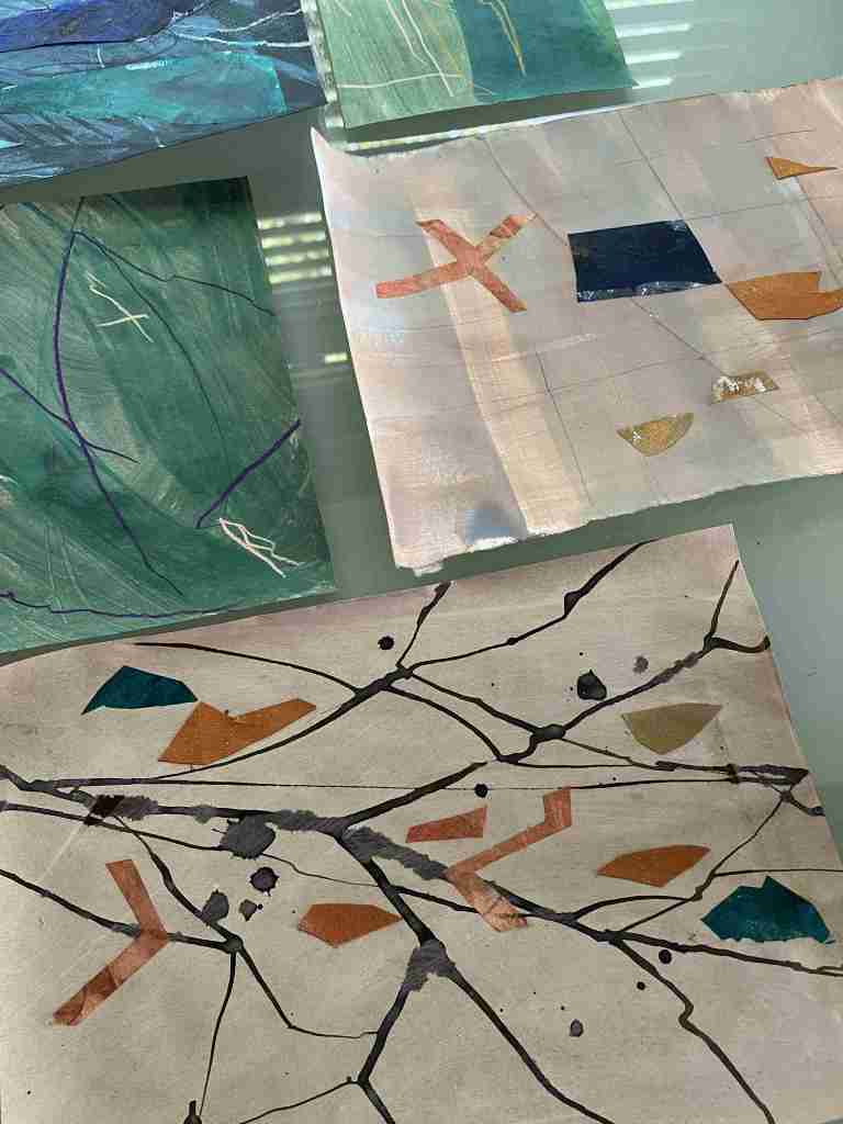 Mixed media sketches for scarves