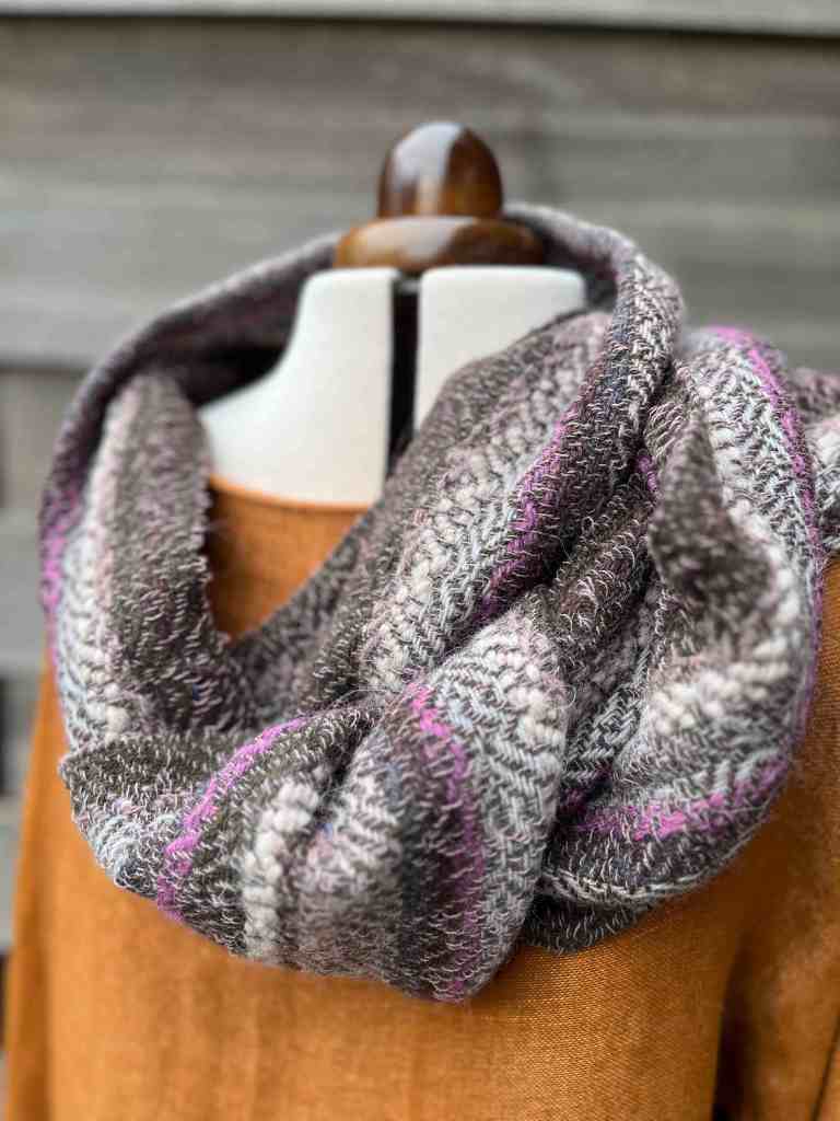 Handwoven scarf in browns and lilac