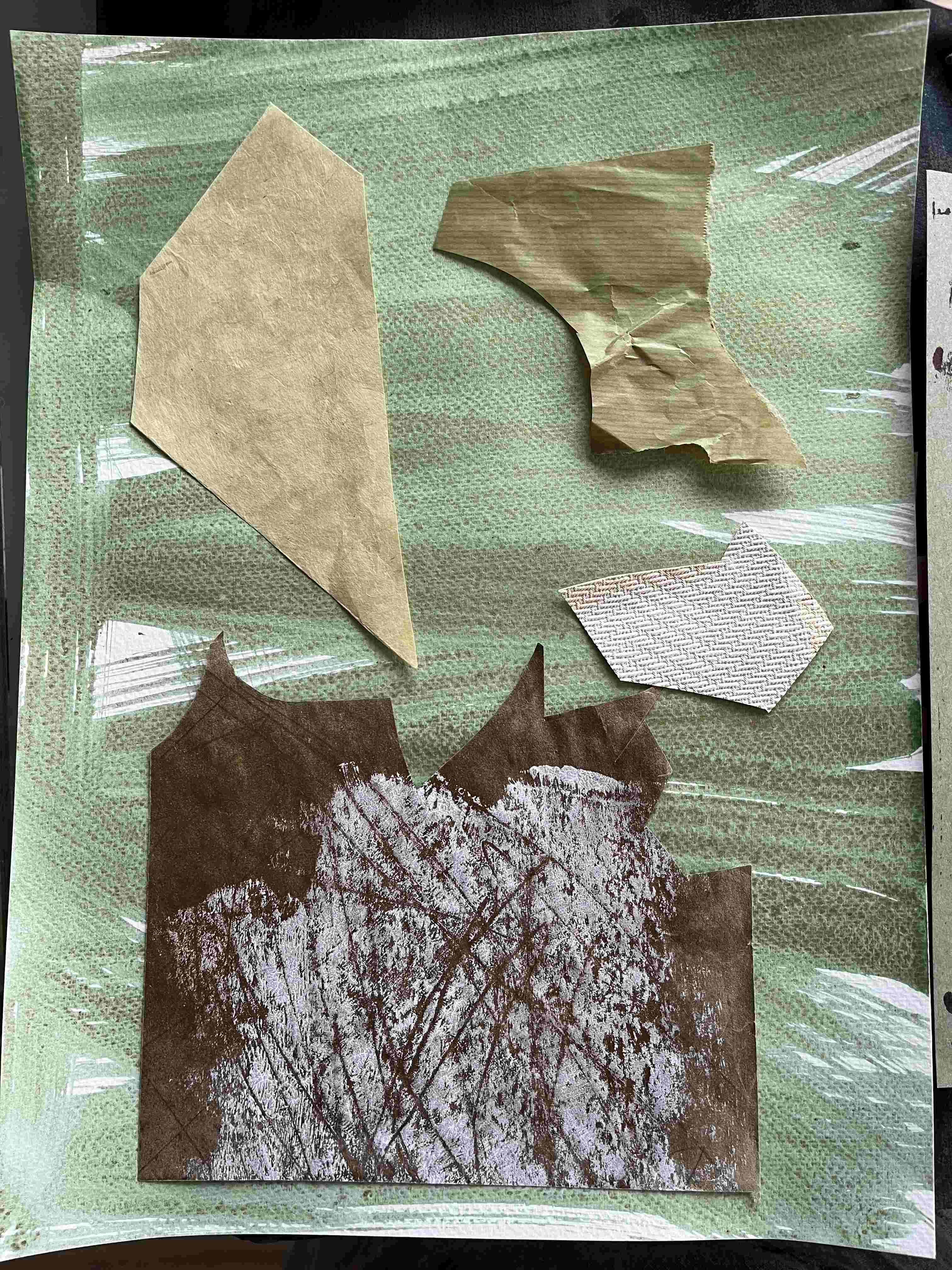 Mixed media greens and browns