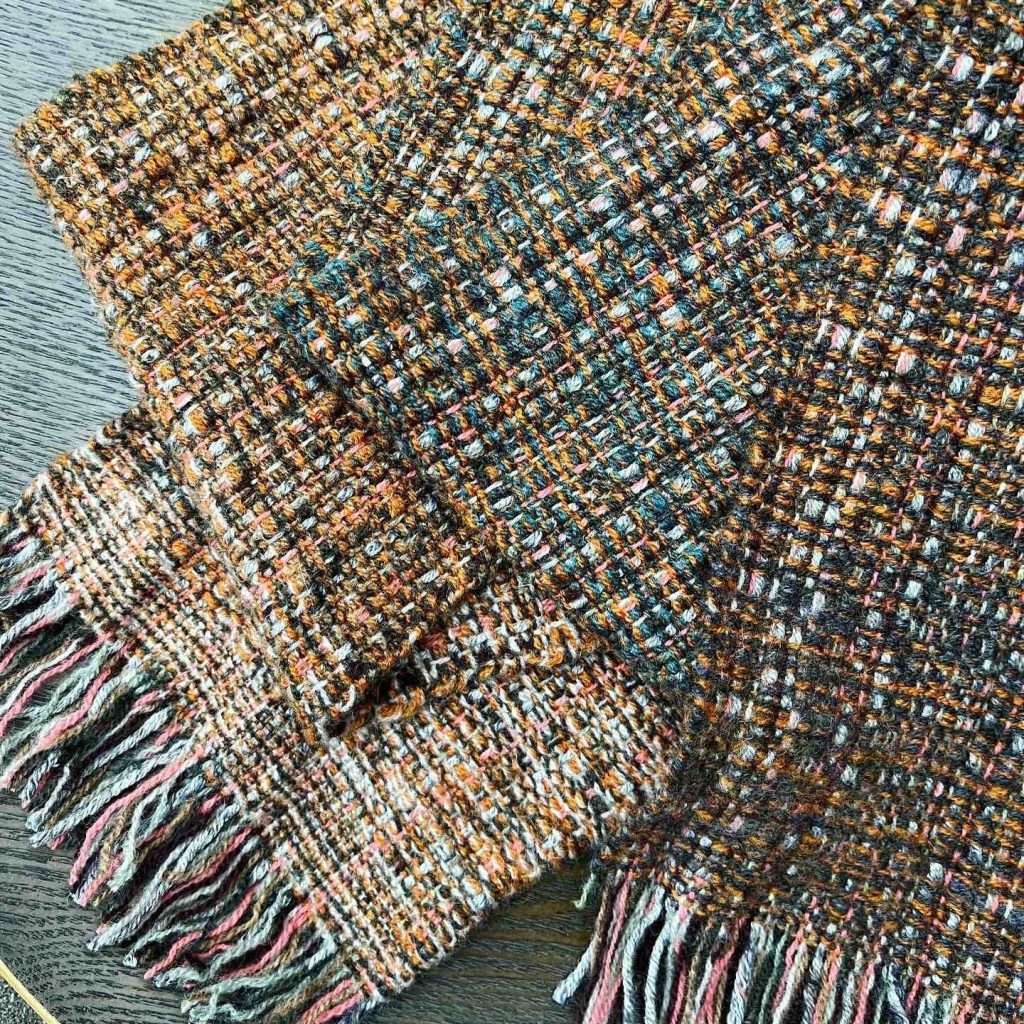 Handwoven tippet scarf blues and rust colours