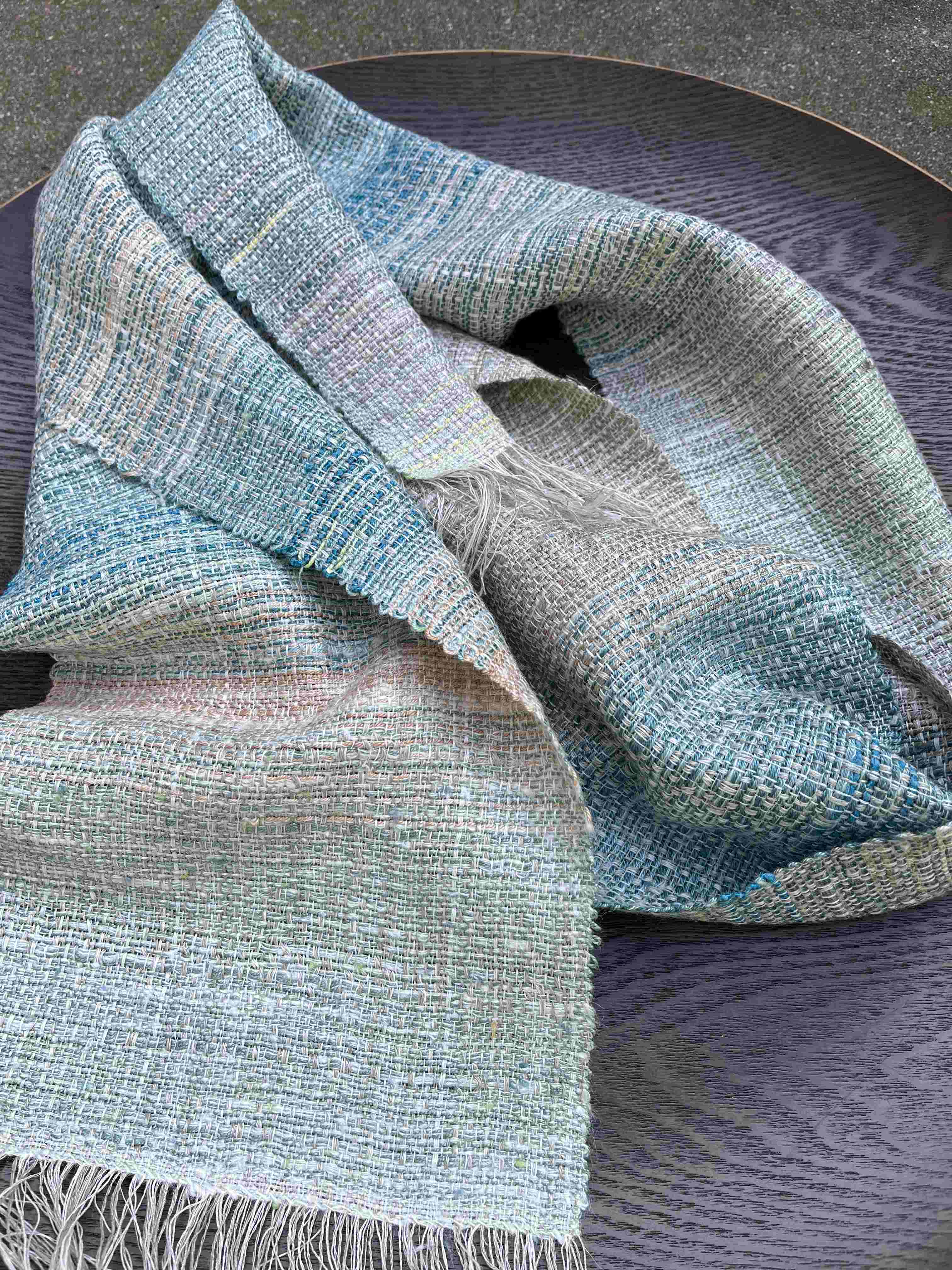 Handwoven silk, linen and cotton scarf
