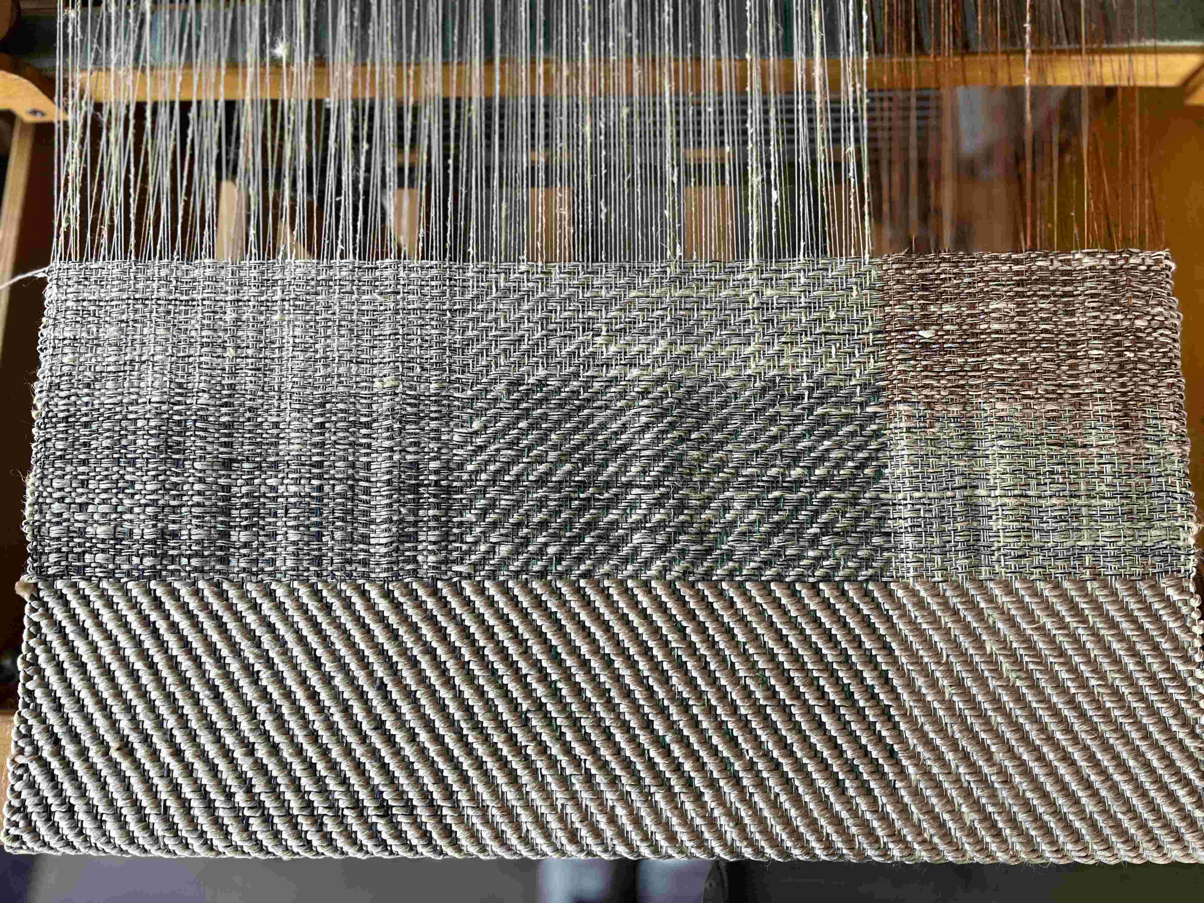 Blocks of painted yarn in situ on the loom