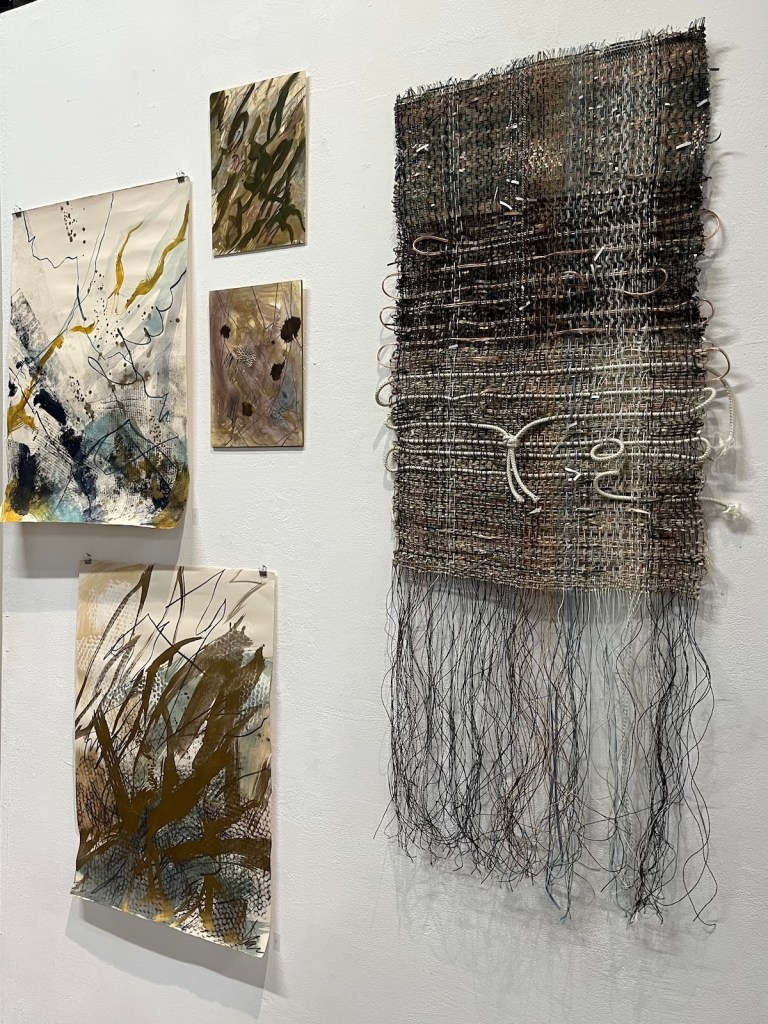 Handwoven wall hanging fauna and mixed media art